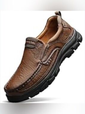 Men's Brown Leather Slip-On Loafer with Cushioned Sole